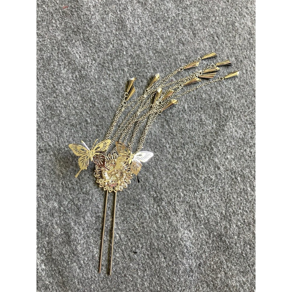 Elegant Silver Butterfly Tassel Hair stick Statement Updo‎ Accessory new - Picture 4 of 6